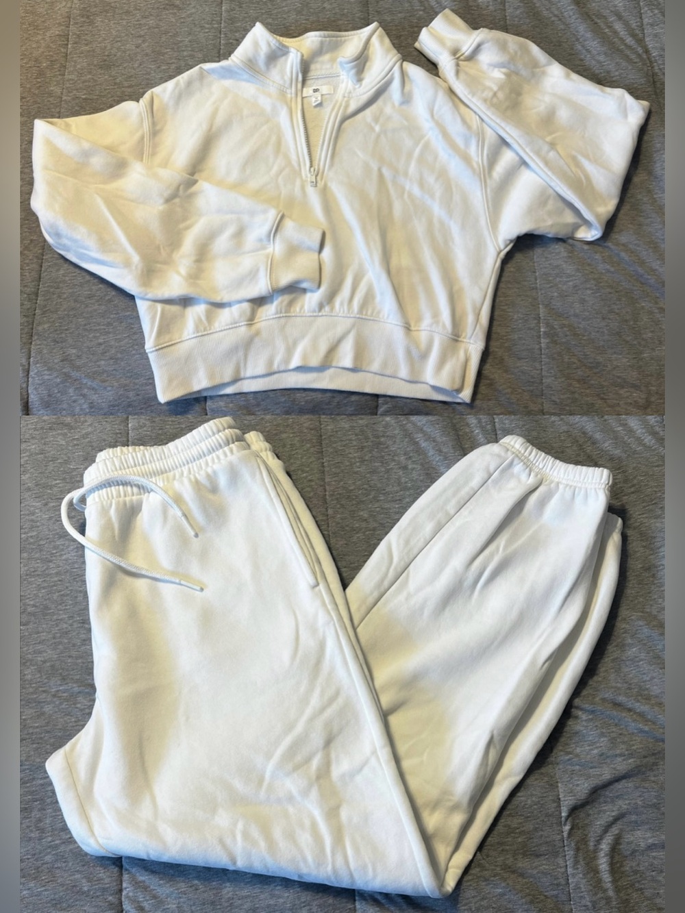 bp White Cropped Half-Zip Sweatshirt + Drawstring Joggers Matching Set S/M